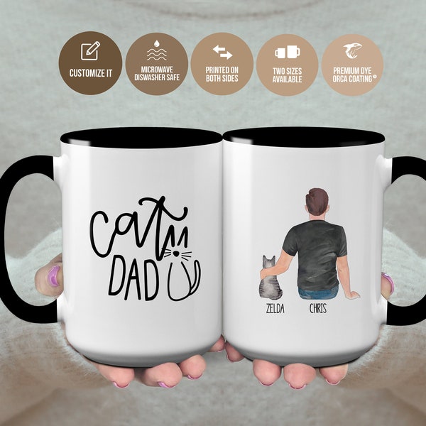 Custom Cat Dad Portrait Mug, Cat Dad Gift For Cat Owner, Cat Dad Family Portrait, Cat Mug, Mug For Dad, Cat Lover Mug, Cat Dad Appreciation