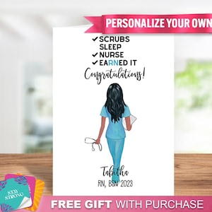 Personalized Card for Nurse Graduation  "Scrubs, Sleep, Nurse, Earned It"- Say Congrats to Your Nursing Program Graduate, Graduation Date