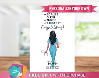 Personalized Card for Nurse Graduation  "Scrubs, Sleep, Nurse, Earned It"- Say Congrats to Your Nursing Program Graduate, Graduation Date
