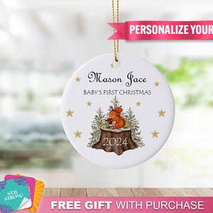 Baby&#39;s First Christmas Custom Ornament - First Christmas Woodland Ornament, Baby Christmas Ornament, Family&#39;s First Christmas Ornament Gift