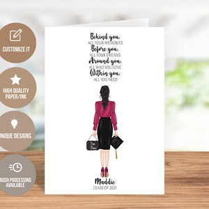 Graduation 'Behind You All Your Memories' Card with Customizable Name, Graduation Date & Design, Custom College Graduation Card for Her