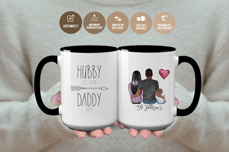 Dad Mug, Hubby Daddy Mug, Family Portrait Mug For Dad From Wife And Child, Gift For Dad, Dad Appreciation Mug, Husband Appreciation Mug, Dad image 1