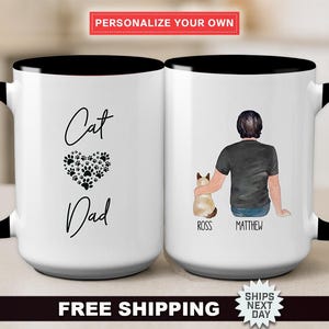 Personalized &quot;Cat Dad&quot; Mug - The Purr-Fect Gift For Any Cat Dad From Cat, Father&#39;s Day, Holiday or Birthday Gift For Cat Dad, Cat Lover Gift