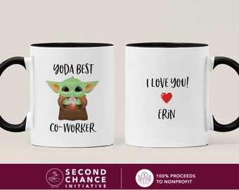 religious best wishes for new job Personalized Baby Yoda Best Co-Worker Mug as a Gift. Funny Custom Coffee Mug for new employee, work bff, or colleague as gift! S035 23-07
