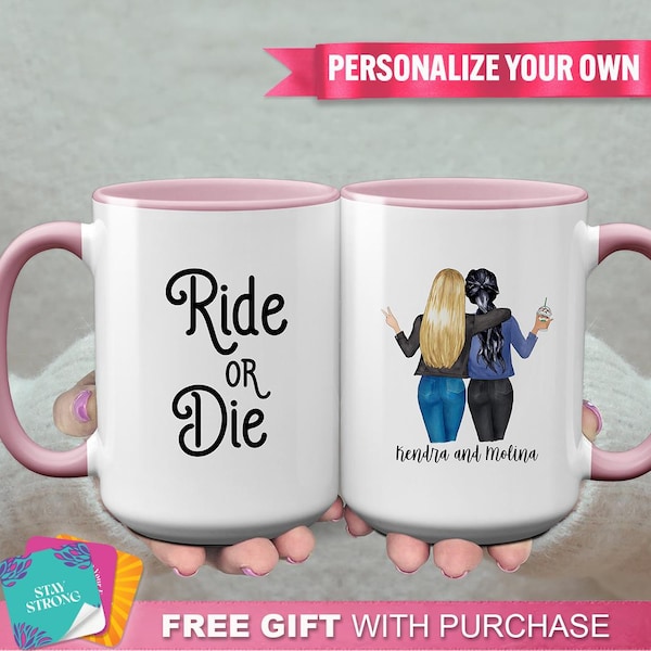 Customized "Ride Or Die" Mug - The Perfect Best Friend Gift, Mom Gift, Celebrate Your Bond, Personalized Avatars and Names Gift, BFF Gift