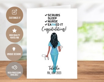 Nurse Graduation Card, Scrubs Sleep Nurse Earned It Graduation Card, Custom Nurse Graduation Card, Nursing Student Graduate, Graduation Card