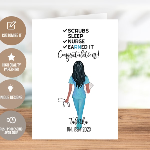 Nurse Graduation Card, Scrubs Sleep Nurse Earned It Graduation Card, Custom Nurse Graduation Card, Nursing Student Graduate, Graduation Card