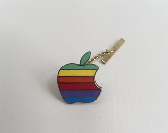 Vintage Retro Apple Rainbow Logo Enamel Pin - Collectible