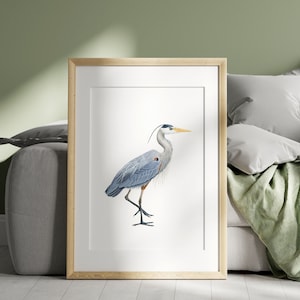 Great Blue Heron Art Print | Heron Painting | British Wildlife Art | Woodland Animal Art | Blue Heron Gift | Animal Art Print | Wildlife Art