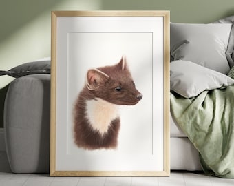 Pine Marten Art Print | Pine Marten Painting | British Wildlife Art Prints | Woodland Animal Art | Pine Marten Gifts | Wildlife Illustration