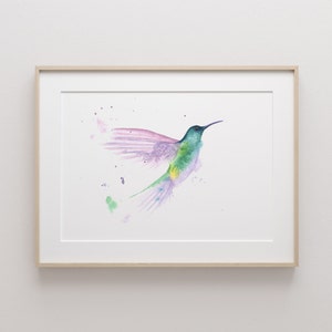 Hummingbird Watercolour Painting | Hummingbird Print | Bird Wall Art | Watercolor Bird Painting | Abstract Hummingbird | Blue Green Bird Art
