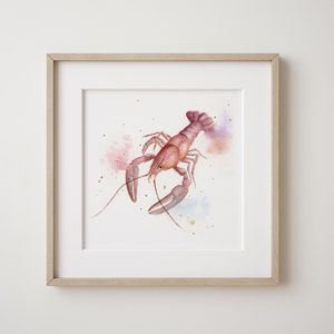 Miniature Crayfish Painting | Loose Watercolour Lobster Print | Crustacean Painting | Lobster Art | Seaside Nursery Art | Abstract Lobster