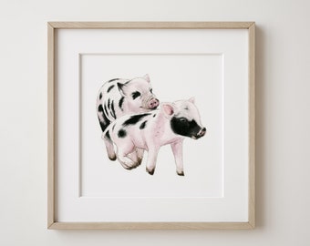 Cute Pig Watercolor |  Farmyard Animal Home Decor | Nursery Wall Art | Pig Watercolor Painting | Farm Animal Print | Pig Art | Piglet Print