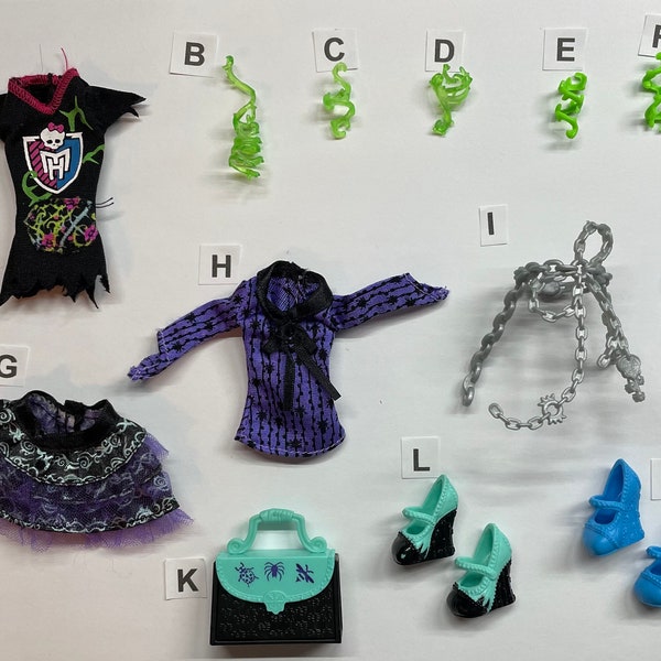 Monster High Replacement Accessories and Clothes for Venus, Twyla, Robecca, Operetta, Rochelle Goyle, GiGi Grant, Jinafire, and Avea Trotter