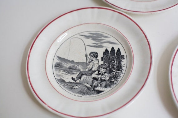 French provincial wall decor antique French plates set of 3 19th century French decorative plate vintage french decor french country