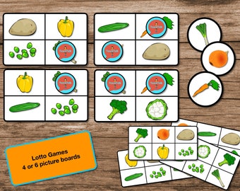 Gorgeous and bright EARLY YEARS vegetable themed matching, lotto and pairs games. EYFS, Pre-school,nursery, great for speech, vocabulary .