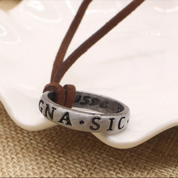 Collar Anillo sic parvis magna  Magna Videojuegos Serie de TV Anillo de cosplay con grabados Cadena de cuero