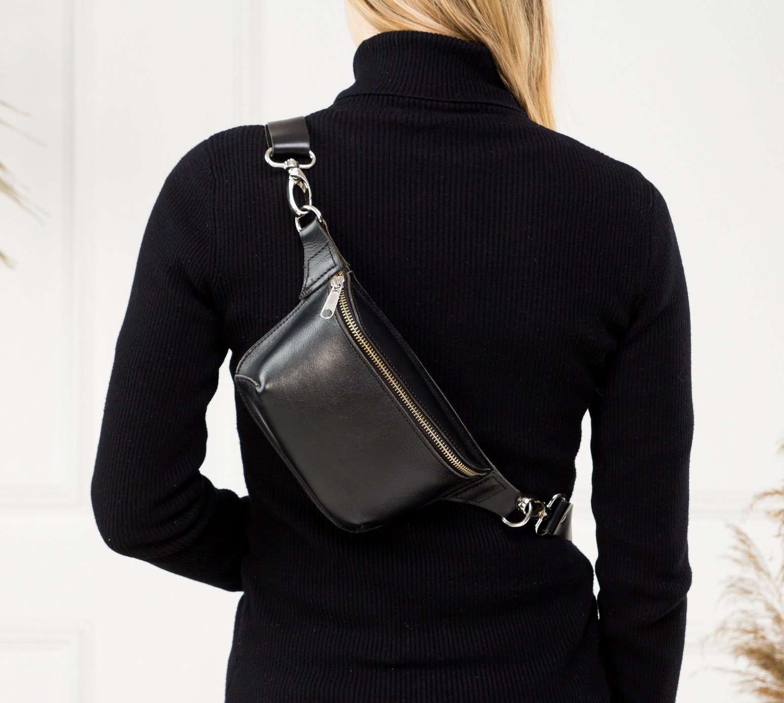 Black Leather Fanny Pack Women/black Leather Fanny Pack Etsy