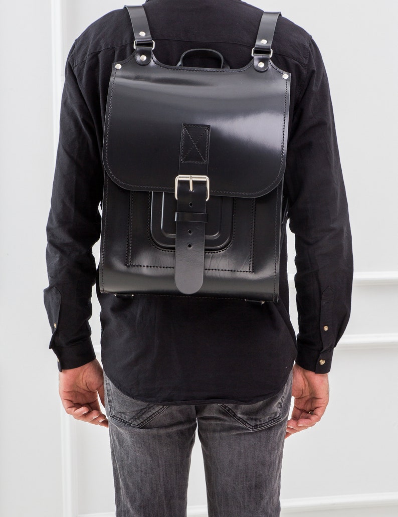 Black leather backpack men/Backpack women/Leather rucksack Etsy