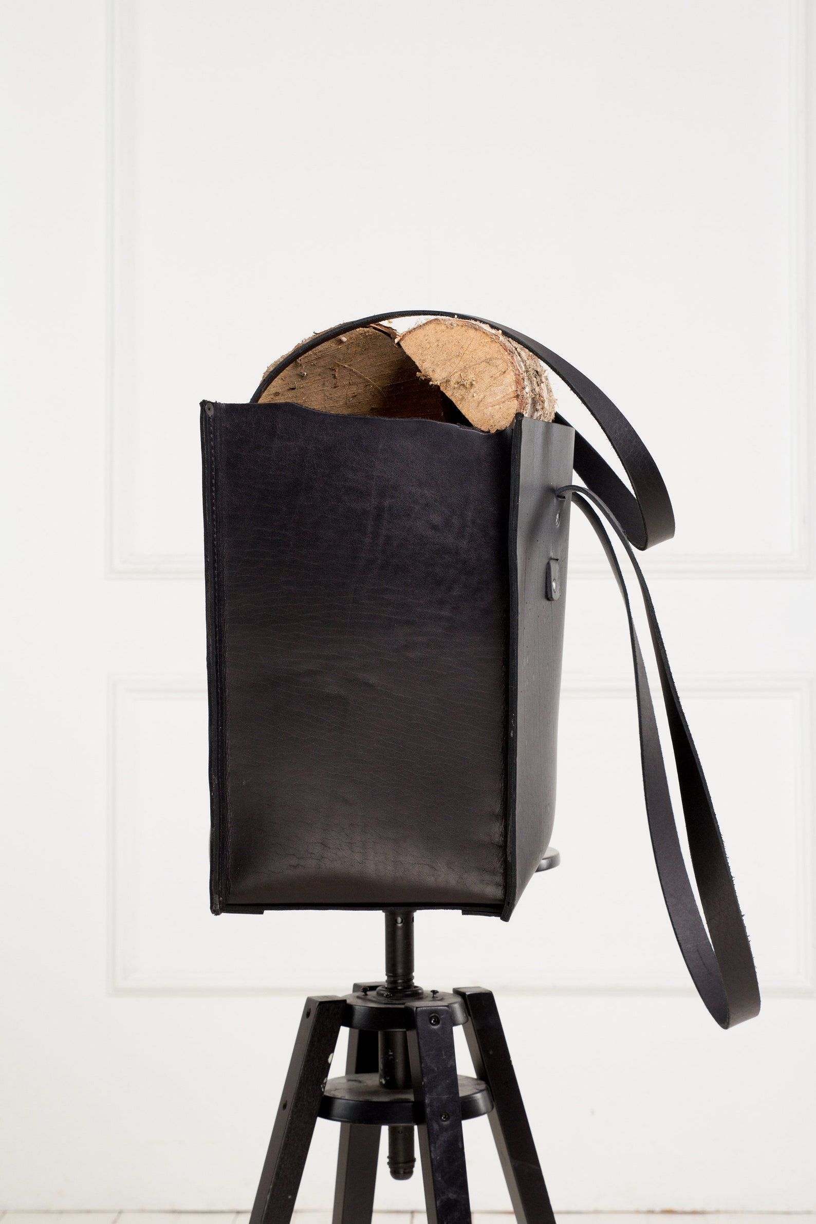 Black Leather Firewood Basket/leather Firewood Carrier/leather Etsy