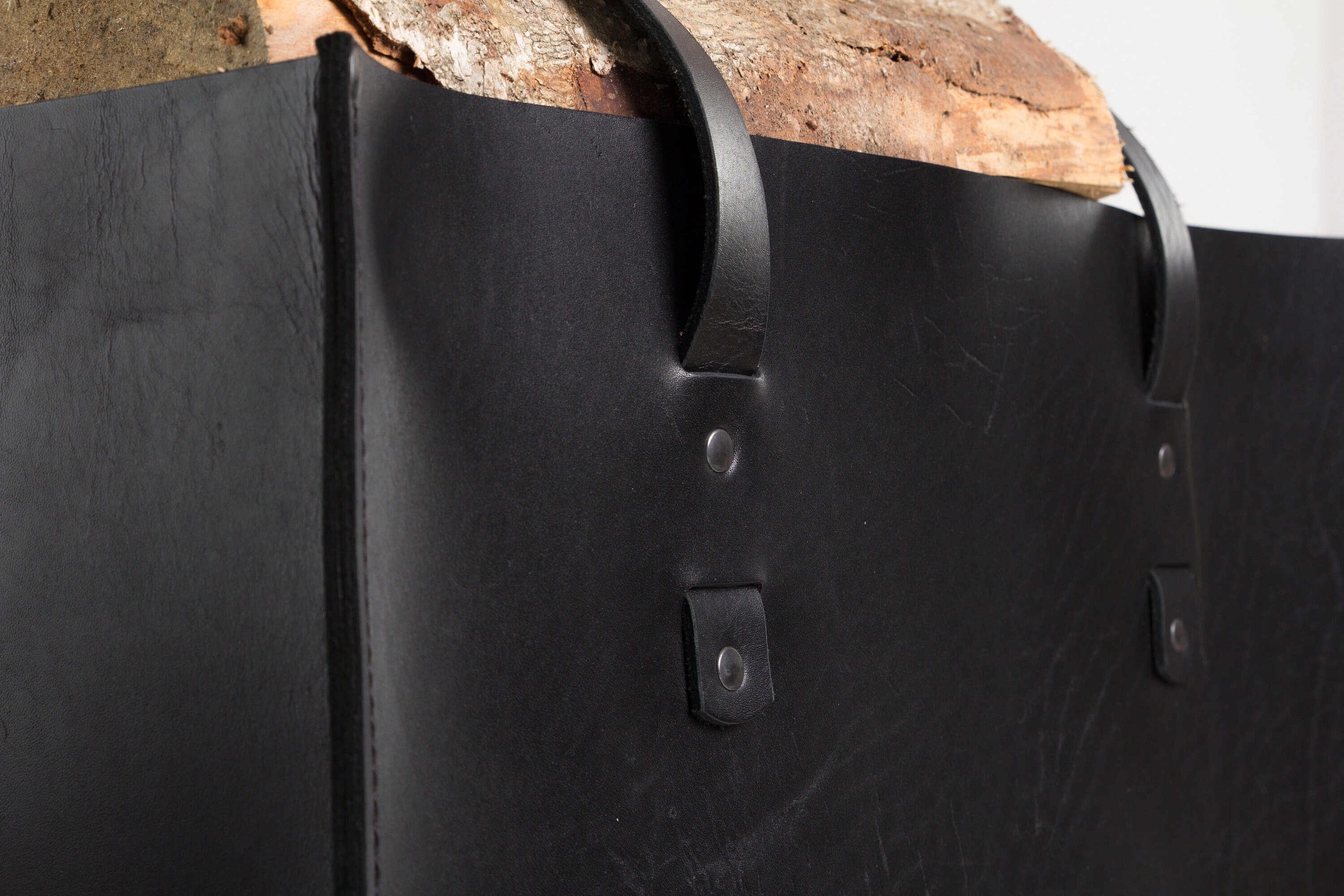 Black Leather Firewood Basket/leather Firewood Carrier/leather Etsy