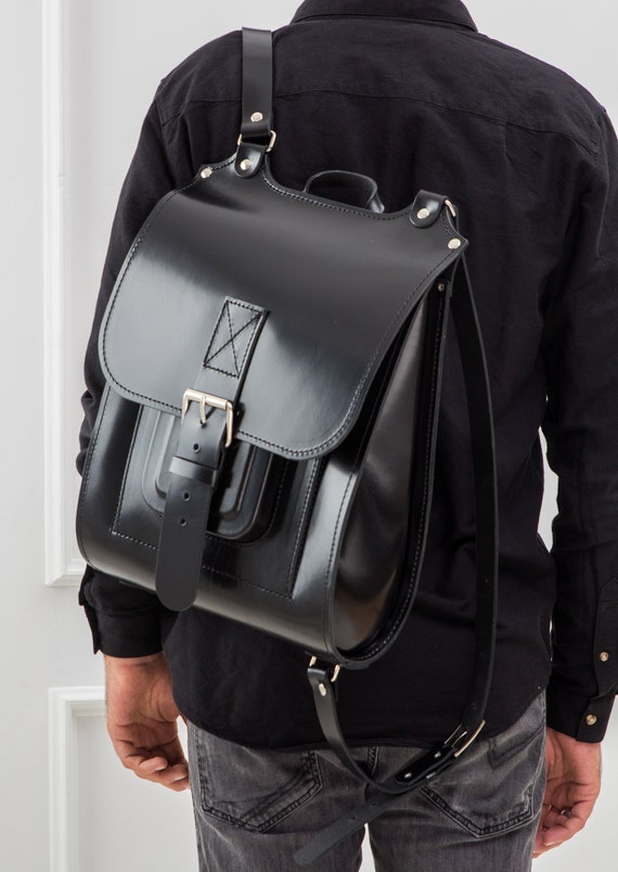 Black leather backpack men/Backpack women/Leather rucksack Etsy