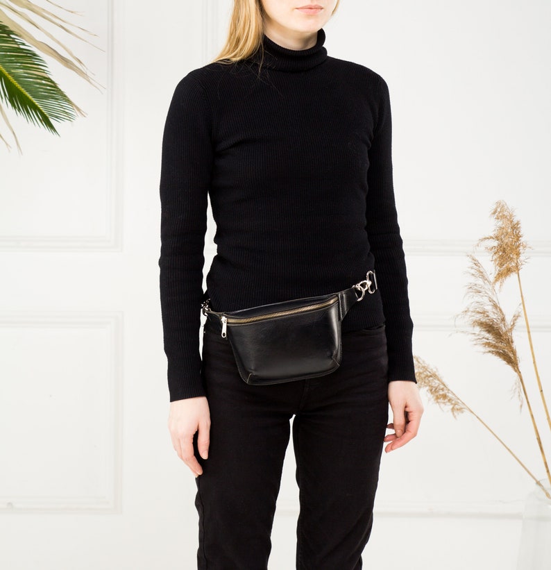 Black Leather Fanny Pack Women/black Leather Fanny Pack Etsy