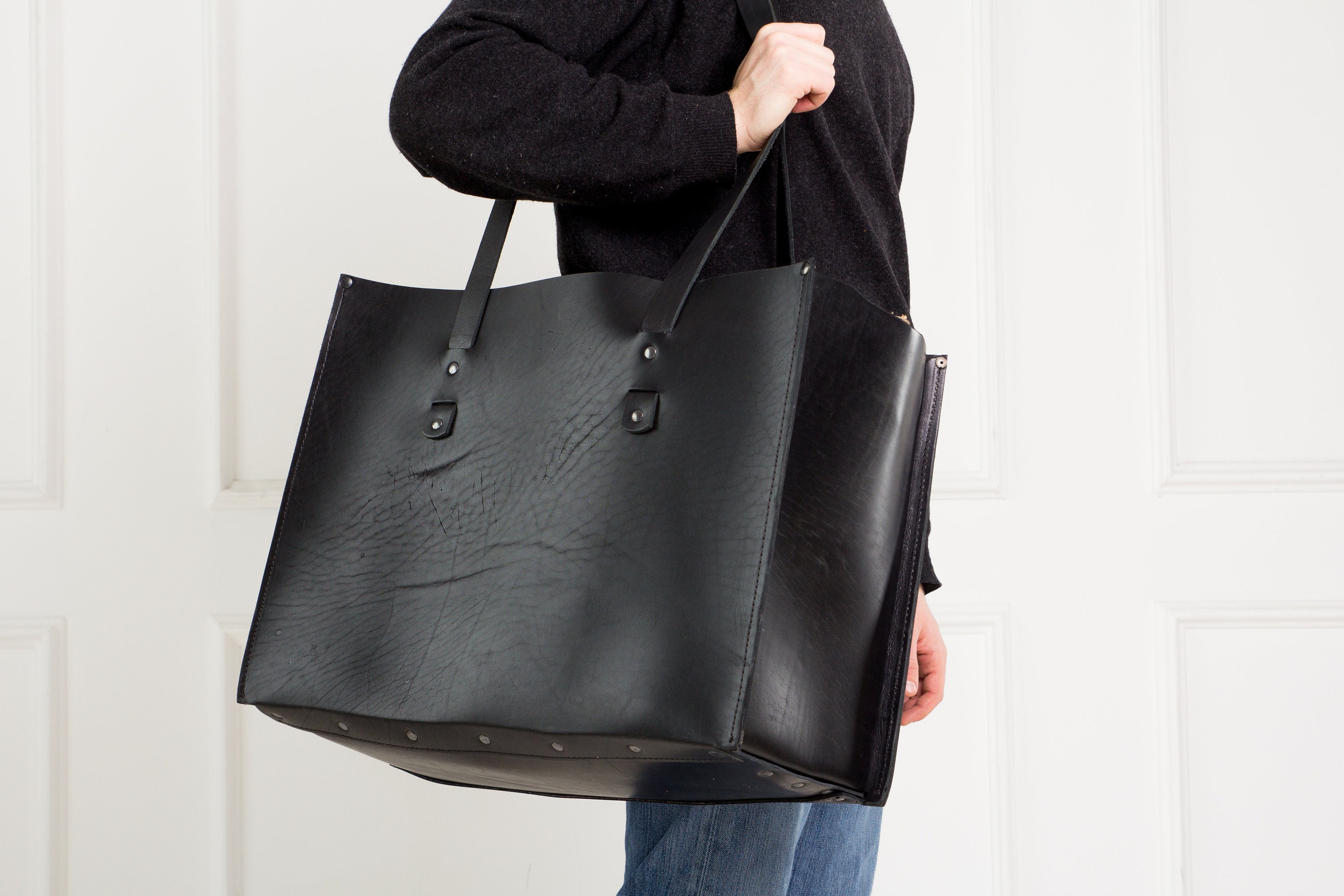 Black Leather Firewood Basket/leather Firewood Carrier/leather Etsy