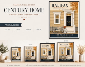 Pôster imprimível de uma casa centenária de Halifax | Arte de parede da Nova Escócia | Impressão de patrimônio histórico | Decoração da costa leste do Canadá | Download da arquitetura de Halifax