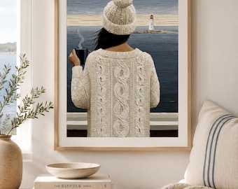 Impressão do Farol de Peggy's Cove | Arte aconchegante de vovó no litoral (Download Digital)