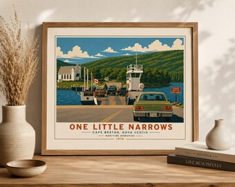 Pôster da balsa Little Narrows | Impressão marítima vintage de Cape Breton (Download digital)