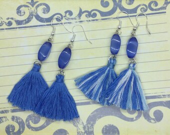 Blue Glass & Tassel Earrings