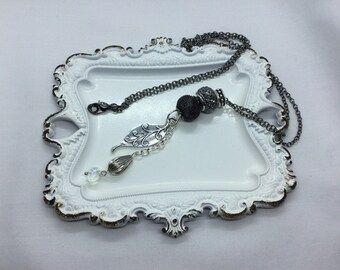 Free Shipping, Silver Leaf Chunky Dangle Necklace