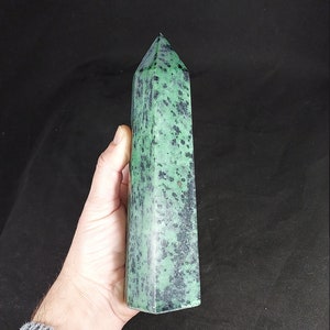 Duża 7,25" 1,7 funta Rubin i Zoisite Kryształowa Wieża Dekoracja Artystyczna Wyświetlacz Kryształy Reiki Uzdrawiająca Medytacja Rzeźbione Klejnoty Kamień Kamień szlachetny