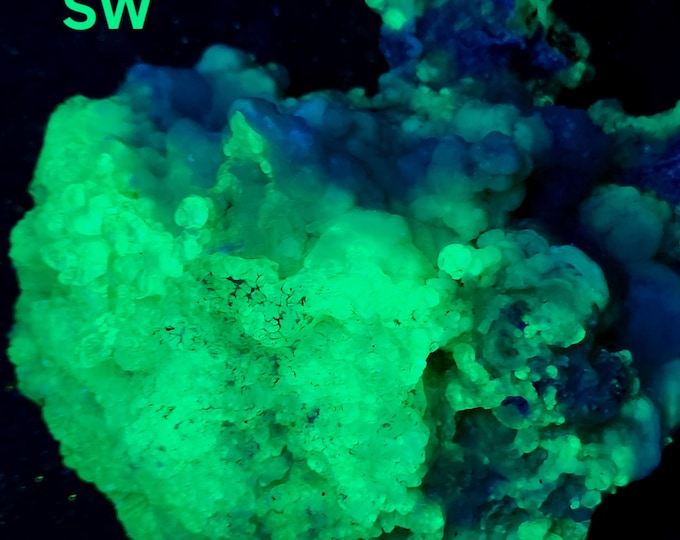 Big SW + MW UV Fluorescent Botryoidal Hyalite Opal & Chalcedony from Chihuahua Mexico Ultraviolet Mineral Specimen
