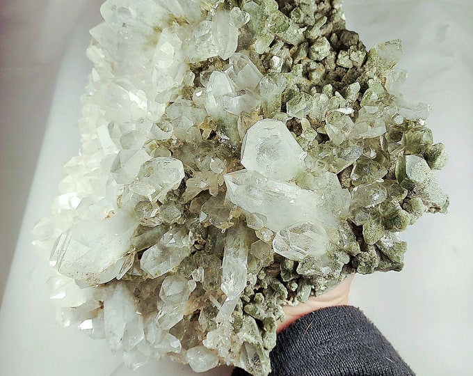 Giant 5lbs 9.9ozs Top Shelf Quartz Crystals Cluster with Green Chlorite Inclusions Baluchistan Pakistan Large Cabinet Mineral Specimen