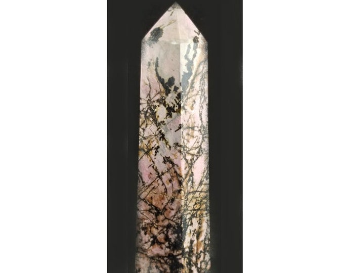 Large 6.7" 1.68 lbs Rhodonite Manganese Dendrites Crystal Tower Art Display Reiki Crystals Healing Meditation Carved Gems Stone Gemstone