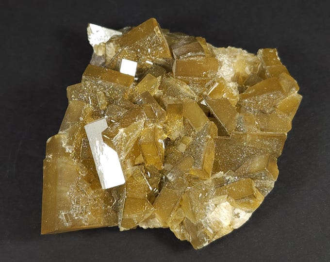 Golden Yellow Barite Crystals on Fluorite Xiefang Mine, Jiangxi, China Mineral Specimen Rock