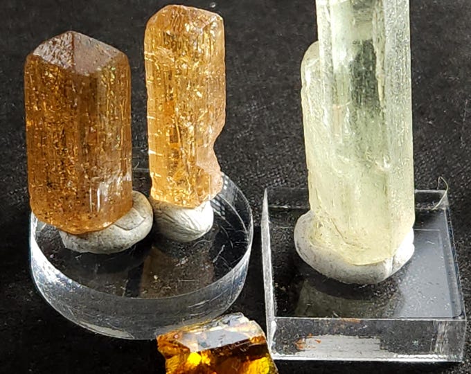Lot of 4x Crystals - 2x Double Terminated Golden Topaz + 1x Aquamarine + 1x ??? - Beautiful Gems Gemstones Minerals