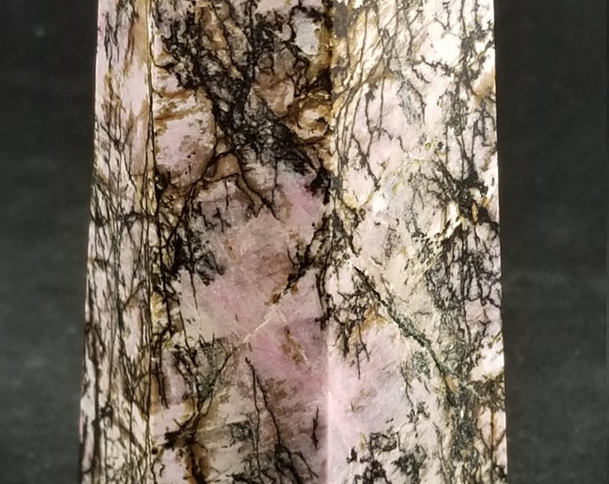 Large 4.8" 1.07 lbs Rhodonite Manganese Dendrites Crystal Tower Art Display Reiki Crystals Healing Meditation Carved Gems Stone Gemstone