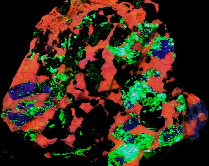 Shortwave SW UV Fluorescent Hardystonite Crystalloids Willemite Calcite Clinohedrite Franklin NJ Ultraviolet Rocks Minerals