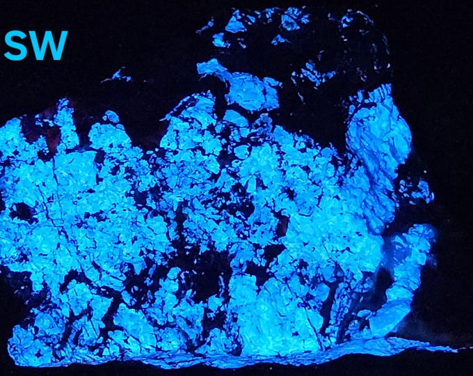 Big 3.1lbs Super Bright SW UV Fluorescent Scheelite w Molybdenite - 3 Musketeers Mine, Granite, Arizona, USA - Ultraviolet Minerals