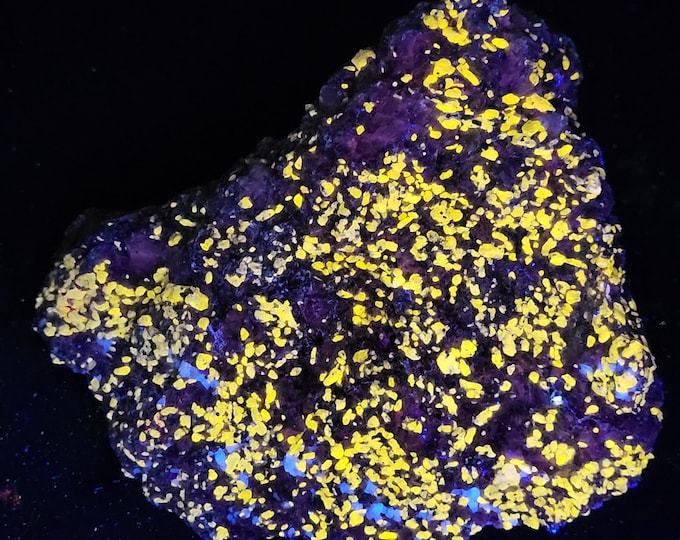Rare Combo Shortwave SW UV Fluorescent Wollastonite & Fluorite from Sterling Hill Mine by Franklin, New Jersey Ultraviolet