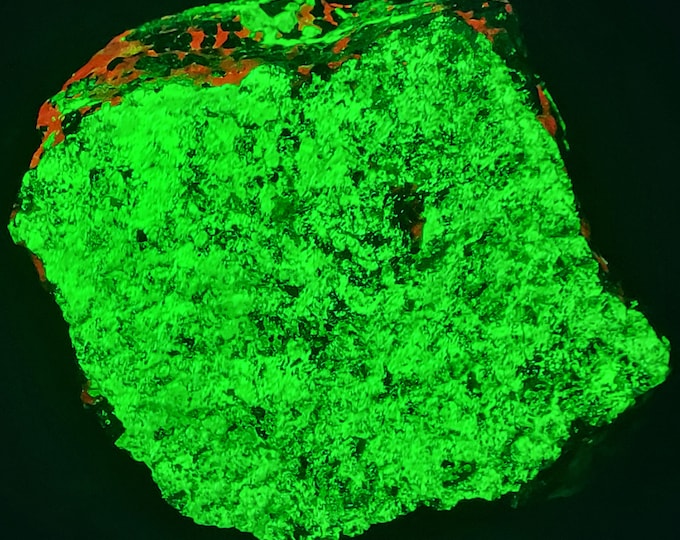 Big SW + LW Ultraviolet Fluorescent + *Super Phosphorescent* Willemite & Calcite w Franklinite Sterling Hill by Franklin NJ