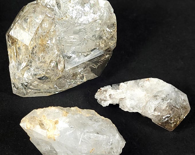 Lot of 3x Herkimer Diamond Quartz Crystals - 1 Nice Skeletal + 2 w Unique Forms - Fonda, New York, USA Mineral Specimens Gems
