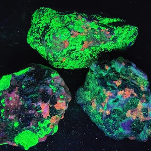 3x Nice SW LW UV Fluorescent + Phosphorescent Willemite & Sphalerite - Sterling Hill Mine by Franklin New Jersey Minerals