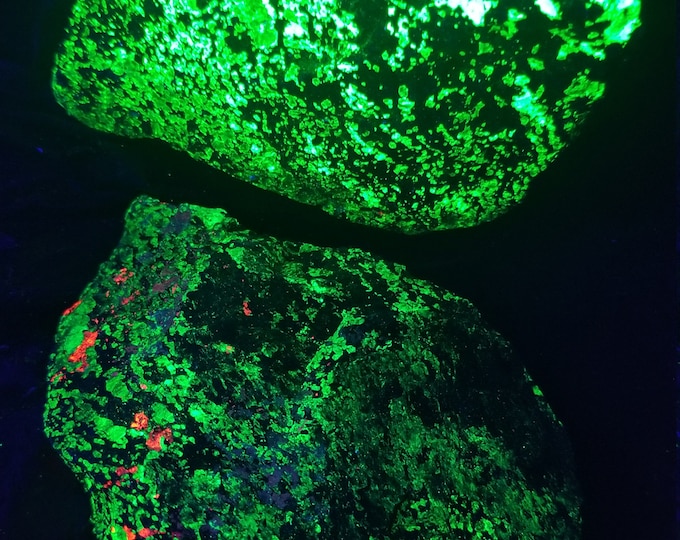 Lot of 2x Shortwave SW + Longwave LW UV Fluorescent Willemite & Calcite w/ Franklinite Classic Franklin New Jersey Ultraviolet Rock Minerals
