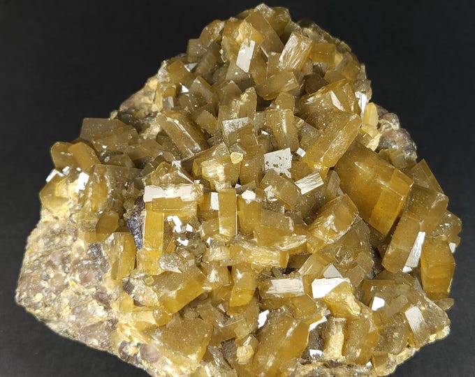 Big 4lbs+ Golden Yellow Barite Crystals on Fluorite Xiefang Mine, Jiangxi, China Mineral Specimen Rock