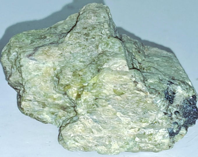 SW + LW Uv Fluorescent & Daylight Apple Green Willemite w Franklinite Franklin Mine New Jersey USA Ultraviolet Rock Specimen