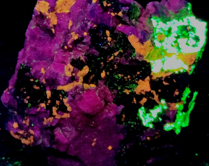 Rich Shortwave SW + Midwave MW UV Fluorapatite Willemite & Feldspar - Franklin New Jersey Ultraviolet Rock Mineral Specimen